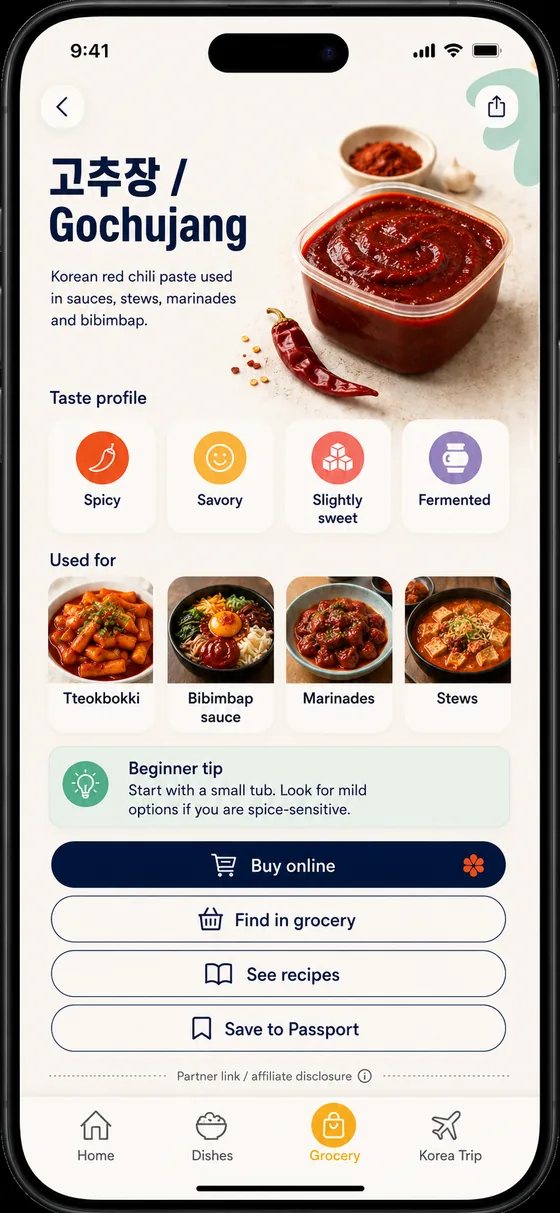 Korean grocery helper screen