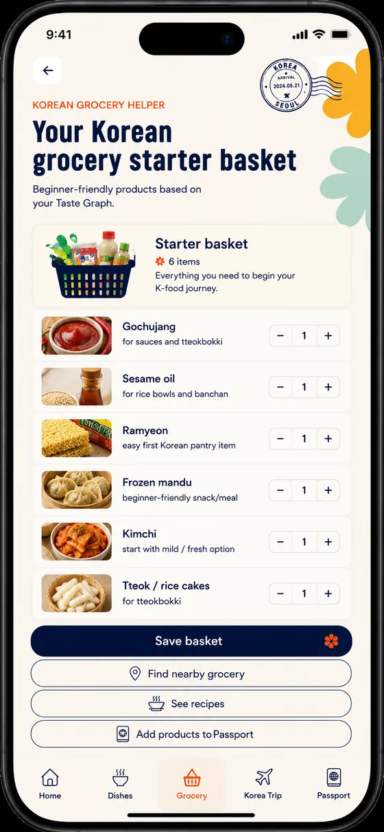 Korean grocery starter basket screen