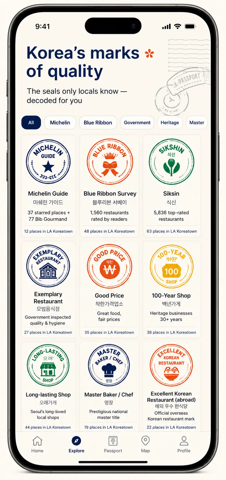 K-Food Passport Trust Marks screen